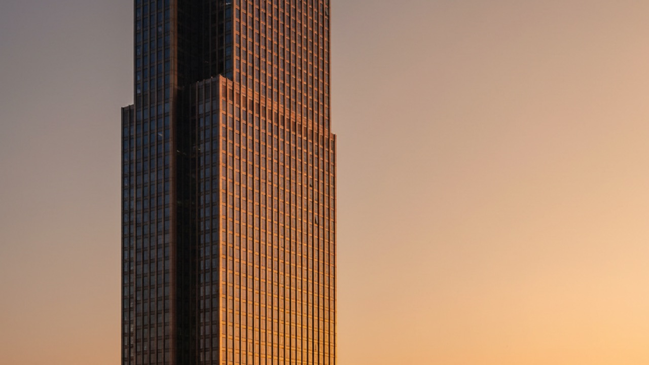 Torre corporativa CDMX Reforma con fachada de aluminio recubierto al atardecer