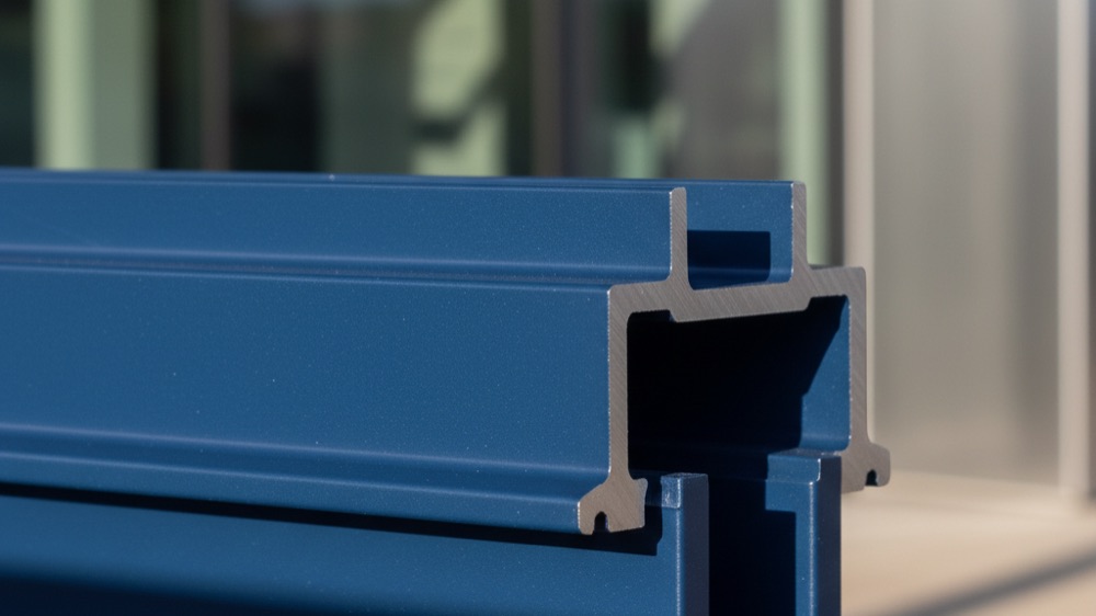 Perfil de aluminio arquitectónico con recubrimiento poliéster azul RAL 5010